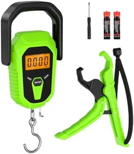 PENTASPI Fish Scale with Lip Gripper, Waterproof Digital Fish Scale, 110lb/50kg Hanging Fish Weight Scale, Portable Luggage Scale with Tape Measure, LCD Backlit, Batteries, for Home Fishing, Green