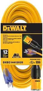 DEWALT DXEC14412025 25ft. 12/3 SJTW Click-to-Lock Lighted Extension Cord, Yellow