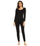 Mcilia Women's Ultrathin Modal Round Neck Thermal Underwear Top & Bottom Set Black Large (US Size 12 14)