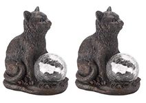 Garden Mile Solar Cat Statue Light - Multicolored LED Garden/Patio Ornament. Novelty Solar Lights, Twin Pack Mystic Cat. Illuminate Your Garden with Charm!