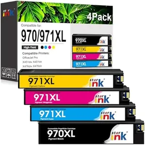 970XL 971XL Ink Cartridges High Yield 4 Pack Replacement for HP 970XL 971XL 970 971 Compatible with Officejet Pro X476dw X576dw X451dw X551dw X451dn X476dn Printer (Black, Cyan, Magenta, Yellow)