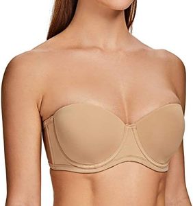 MELENECA Women's Strapless Bra for Large Bust Back Smoothing Plus Size with Underwire, Almond, 30DD