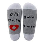 LEVLO Funny Nurse Doctor Socks EMS EMT Gift Save Yourself Off Duty Socks Medical Doctor Gift Medic Socks (1 piar-mid calf)