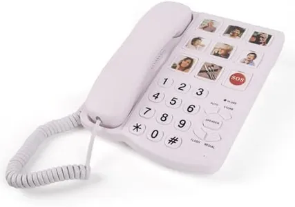 MCHEETA Big Button Phones for Seniors, Landline Emergency Phone for Home, Hand-Free Phone for Elderly with Picture, LED Call Alert, Adjustable Volume and 9 One-Touch Dialing for Elderly, White