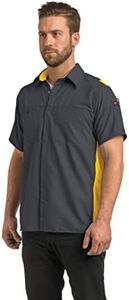 Red Kap Men's Short Sleeve Performance Plus Shop Shirt with OilBlok Technology, Charcoal with Yellow Mesh, 2X-Large/Tall