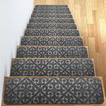 Elogio Polypropylene Carpet Stair Treads Non Slip/Skid Rubber Runner Mats or Rug Includes Adhesive Tape - Set of 13 (Grey, 8 x 30 Inches)