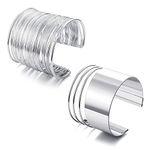 Besteel Women's 2 Pcs Cuff Bangle Bracelet Set Open Wide Wire Bracelets Adjustable Sliver Tone A:Sliver Tone