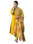 Naixa Women's Mustard Chanderi Embroidered Flared Kurta with Chanderi Pant and Organza Embroidered Dupatta Sets (NX-M-Anushree-Mustard-M)