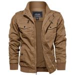 EKLENTSON Men's Cotton Windbreaker Jacket Military Zipper Bomber Cargo Outwear Jackets Coat Khaki,M