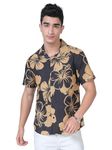 GLORYBOYZ Printed Half Sleeve Shirt for Men Regular Fit Hawaiian Floral Print Shirt Resort Collar Comfortable Casual Summer Solid Shirt Fashionable Stylish Goa Party Beach Wear (Black Gold 6XL)