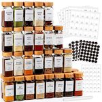 Jaisie.W Spice Jars with Label 4oz 36Pack, Glass Seasoning Containers with Bamboo Lids- 4oz Spice Containers with Blank & Pre-printed Spice Labels for Pantry Organizers and Storage (4fl.oz, 36Pack)