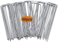 Garvee 50 Packs 7.8 Inches Heavy Duty Galvanized Steel Garden Stakes Staples Securing Pegs for Securing Weed Fabric Landscape Fabric Netting Ground Sheets and Fleece, Garden Staples Pins