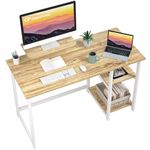 GreenForest Computer Desk with Monitor Stand,100cm Desk with Reversible Storage Shelves Modern PC Gaming Home Office Desk for Small Spaces,Beige