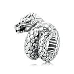 Vintage Dragon Charm 925 Sterling Silver Charm Fits For Pandora Bracelet Necklace, Sterling Silver, Created Cubic Zirconia