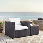 DEVOKO Patio Wicker Single Chair Sectional Sofa Outdoor Furniture With Cushion & Side Table For Balcony, Patio, Porch, Lawn (Dark Brown & White, 1 Seater)