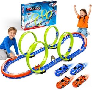 Race Car Track Set with 4 Loops & 4 Cars, 62Pcs Tracks Toy for Kid Ages 3-8