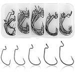 VIPMOON Fishing Hooks, 50 PCS High Carbon Steel Offset Worm Hooks, Bait Texas Rig Jig Fish Hooks for Bass Trout Saltwater Freshwater - 5 Sizes: 2#, 1#, 1/0, 2/0, 3/0