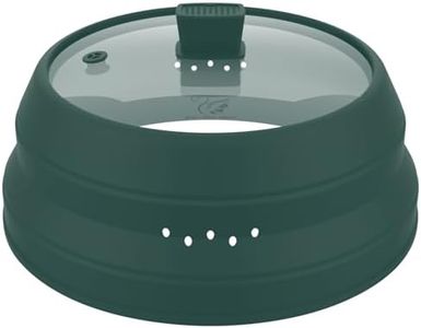 Tall Microwave Splatter Cover Glass Cover Guard Lid 6 inch Height with Collapsible Silicone for Food Pot Plate 12.5 inch Dark Green