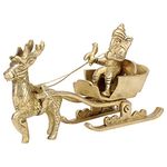 Kartique Brass Ganesha Bhagwan Murti Enjoying Deer Cart Ride as Santa Claus Getup Brass Ganesha Showpiece Decoration Home Decor Gold Color 7 Inches