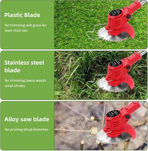 Cordless Electric Grass Strimmer 48V – 2 Batteries, Adjustable Metal Blades, Telescopic Lightweight Trimmer with Roller, Red