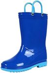 Puddle Play Toddler and Kids PVC Rain Boots with Easy On Handles - Boys and Girls Blue and Light Blue Trim - 9 Toddler