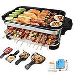 ZXMOTO Electric Smokeless Grill, 3 in 1 Korean BBQ Grill Raclette Table Grill,1600W Non-Stick Temperature Control Grill Removable Table Griddle for 7-8 Person
