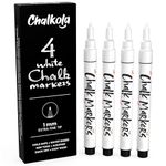 Extra Fine Tip White Chalk Pens (4 Pack 1mm Nib) - White Dry Erase Chalk Ink Markers for Blackboard, Chalkboard, Windows, Signs, Glass - Water Based, Non-Toxic, Wet Wipe Erasable