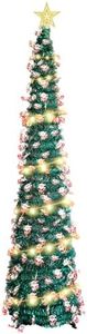 Yallmie 150cm/5FT Arbol de Navidad Plegable, Árbol de Navidad Artificial Iluminado Arbol Navidad con 5m Luces LED y Estrella, Control de la Batería Pop up Xmas Tree para Navideña Decora(Papá Noel)