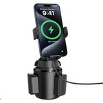 APPS2Car Solid Cup Holder Phone Mount Wireless Car Charger 15W Quick Extension Long Arm Adjustable Height for iPhone 15 Pro Max Plus 14 13 12 11 XS X Samsung S24 S23 S22 S22 S21 S20 Pixel 8 Pro 7 6 5