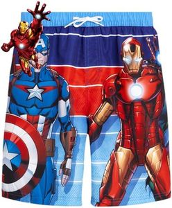 Marvel Boys? Avengers Swim Trunk Bathing Suit - Spider-Man, Hulk, Captain America, Iron Man (7-12), Size 7, Avengers Large Print