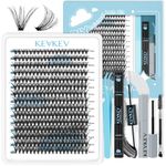 KevKev Lash Extension Kit 300Pcs Lash Clusters Kit Individual Lashes Kit DIY Eyelash Extension Kit with Lash Bond and Seal Lash Applicator Wispy Lashes Look Like Extensions (30D, D-9-16mix)