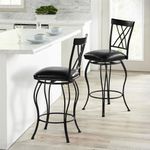 Homy Casa Set of 2 High Back Barstool - Industrial 26 Inch Swivel Counter Bar Stool for Kitchen Island Dining Room High Chairs with Faux Leather Upholstery Decorative Iron Backrest