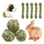 8 Pack Bunny Chew Toys,Timothy Hay Balls Hamster Treats Bunny Toys Hamster Food,Timothy Hay Twist Small Animal Chew Toys Teeth Care Accessories Rabbit Chew Toys for Teeth Hamster Snacks for Guinea Pigs, Chinchillas, Gerbils, Mice, Rats, Mouse (H01)