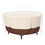 Patio Furniture Covers, Heavy Duty Round Patio Table Cover (72D x 28H Inch) Outdoor Dining & Coffee Table Cover for Veranda, Lawn, Table, Chair-Waterproof & Weather Resistant, Anti UV - Beige & Brown