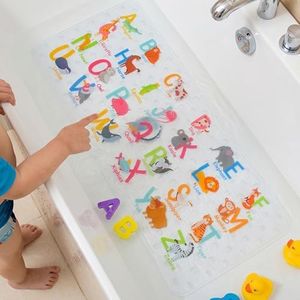 BEEHOMEE Bath Mats for Tub Kids - Large Cartoon Non-Slip Bathroom Bathtub Kid Mat for Baby Toddler Anti-Slip Shower Mats for Floor 35x16,Machine Washable XL Size Bathroom Mats (Alphabet)