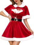 RSLOVE Sexy Christmas Outfits for Women - Mrs Santa Claus Costume with Cape and Belt 3Pcs Xmas Velvet Santa Babydoll XL