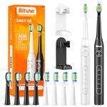 Bitvae Electric Toothbrushes 2 Pack Sonic Toothbrush with Holders, Dual Ultrasonic Electronic Toothbrush 8 Brush Heads 5 Modes, Rechargeable Power Toothbrush for 30 Days Using, Black & White