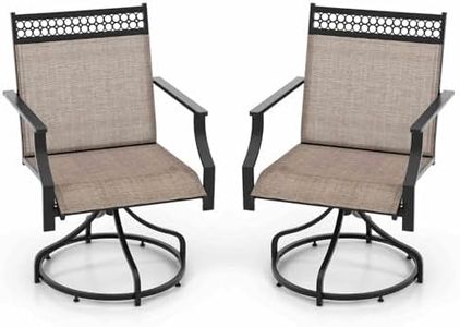 Costway 180KG Patio Swivel Dining Chairs Set of 2, Outdoor Patio Chairs with Heavy-Duty Metal Frame and Armrests, Fabric Outdoor Chairs for Backyard, Garden, and Poolside, Brown