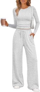 LILLUSORY Lounge Sets for Women Two 2 Piece matching Loungewear Sets Women Winter Clothing 2026 Fall Fashion Travel Airport Outfits Sweatsuits Casual Cute Clothes Oatmeal Grey S