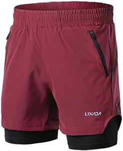 Lixada Pantalones cortos de correr 2 en 1 para hombre, de secado rápido, transpirables, para entrenamiento activo, correr, maratón, ciclismo