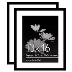 Americanflat 13x16 Picture Frame Set of 2 in Black - Use as 10x13 Picture Frame with Mat or 13x16 Frame Without Mat - Collage Picture Frames with Plexiglass Cover for Horizontal or Vertical Display