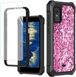 GFRGTFHYT for BLU Studio Mini 2023 Phone Case with Tempered Glass Screen Protector Bumper Rugged Hybrid 3-1 Heavy Duty Shockproof Protective Cover Case for ANS BLU Studio Mini 2023, Pink Glitter