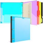 JISUSU Telescoping Project Organizer Binder, Refillable 3 Ring Binder with 5 Colors Two Pocket Dividers, Plastic Binder with Customizable Front Cover and Binder Pocket - Blue