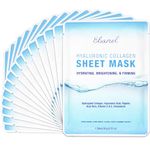 Ebanel Laboratories Korean Collagen Facial Face Mask Sheet, 15 Pack, Instant Brightening and Hydrating, Deep Moisturizing with Hyaluronic Acid Face Masks, Anti-Aging Anti-Wrinkle with Stem Cell Extracts, Peptide