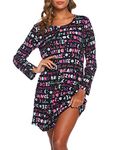 ENJOYNIGHT Women's Cotton Nightgown Long Sleeve Nightshirts Print Tee Sleep Dress (3X-Large, ABC)