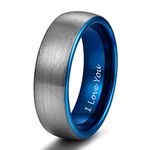 Shuremaster 6mm Blue Tungsten Ring for her Wedding Band for Men Women Matte Brushed Engraved I Love You Size 7