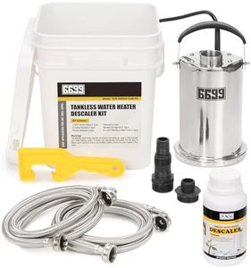 6699 Tankless Water Heater Descaler Kit Includes 2000GPH Stainless Steel Pump with Two Adapters & Cleaner & 3 Gallons Pail with Bucket Lid Opener & Two 1/2” Dia X 6’ Hoses SUB 2000SS Flush Kit