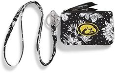 Vera Bradley Collegiate Zip Id Case and Lanyard Combo (Multiple Teams Available) Keyring, Black/White Rain Garden with University of Iowa - Recycled Cotton, One Size