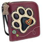 CHALA Zip Around Wallet, Wristlet, 8 Credit Card Slots, Sturdy Pu Leather, Ivory Paw Print - Maroon, One Size, Wallet