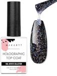 Makartt Glitter Top Coat Gel Nail Polish, No Wipe Nail Gel Top Coat Nail Polish, High Gloss Gel Coat for Acrylic Nails Soak Off Holographic Gel Top Shiny Finish Long Lasting for Nail Salon & Home DIY